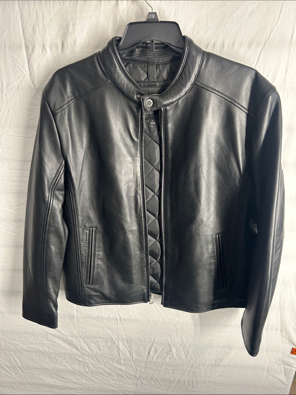 Andrew Marc Black Leather Jacket with Snap Collar